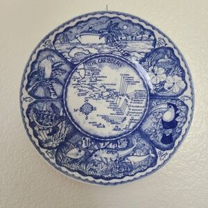 Wall Decor Decorative Plate  Blue White Ceramic Caribbean Islands Home Kitchen